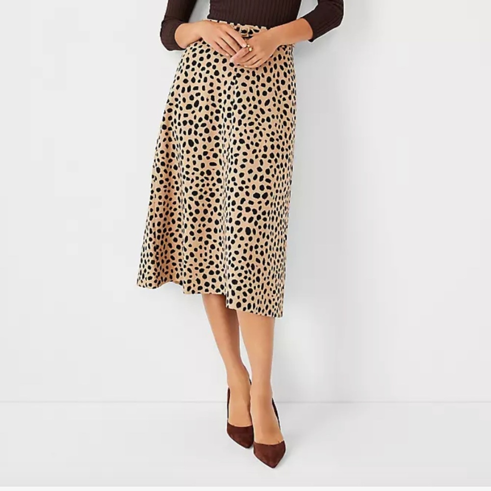 Ann Taylor Animal Print Belted Midi Skirt